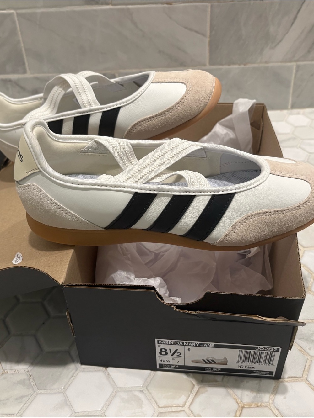 adidas White, Black & Gum Barreda Mary Jane Flats